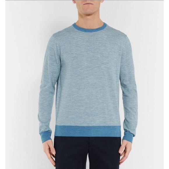 J. Crew Mens Linen Cotton Crewneck Sweater Heather Microstripe Blue White sz S - Picture 12 of 13
